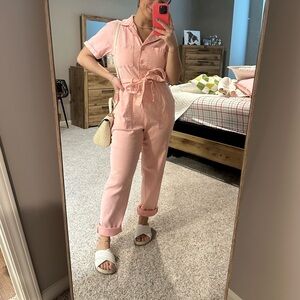 Light pink denim jumpsuit